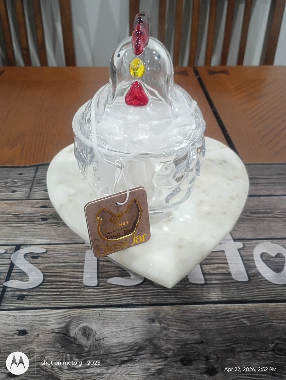 Gourmet Kitchen  Red Yellow Accents Glass Chicken Shaped Jar 15.9 Oz 7